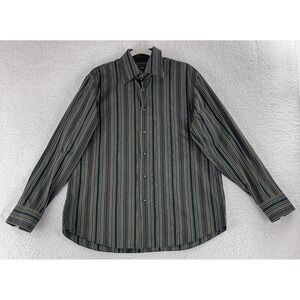 Hugo Boss Dress Shirt Mens Size XL Brown Stripe Long‎ Sleeve Button-Up Cotton